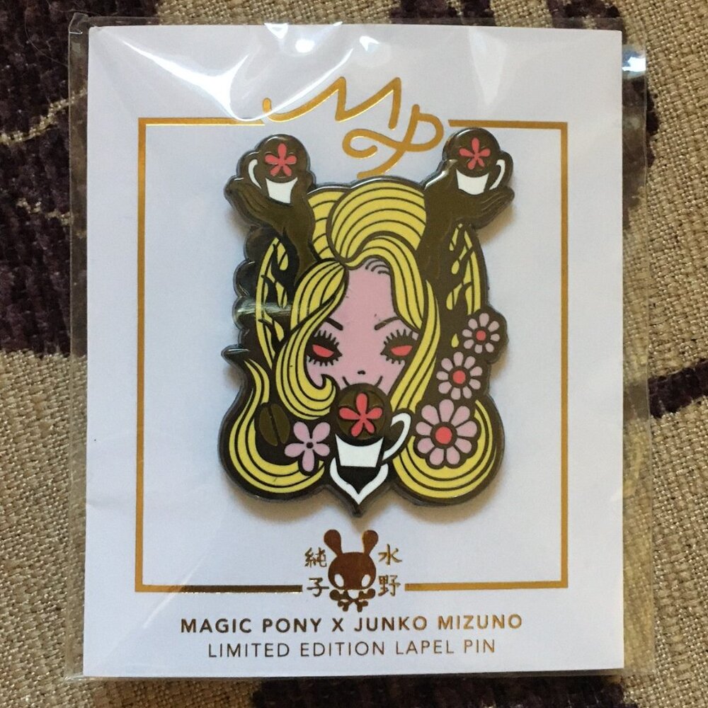 NWT Junko Mizuno Coffeeholic Enamel Lapel Pin